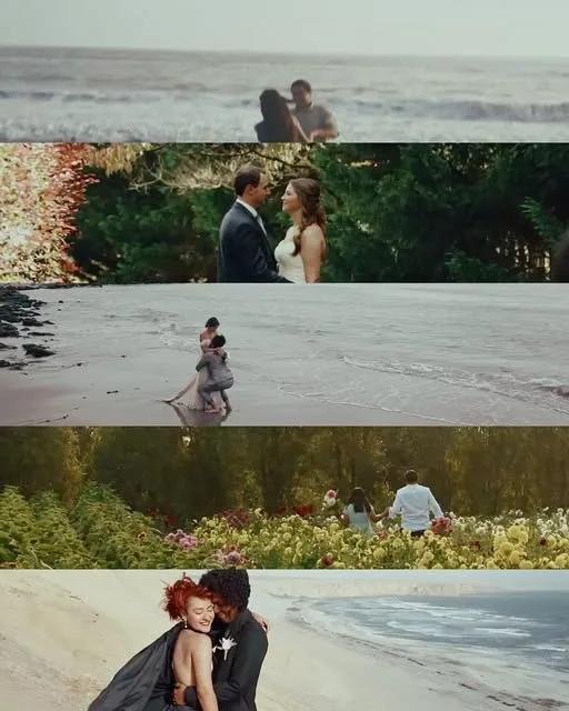 Secuencia de fotogramas de bodas en la playa y el jardín